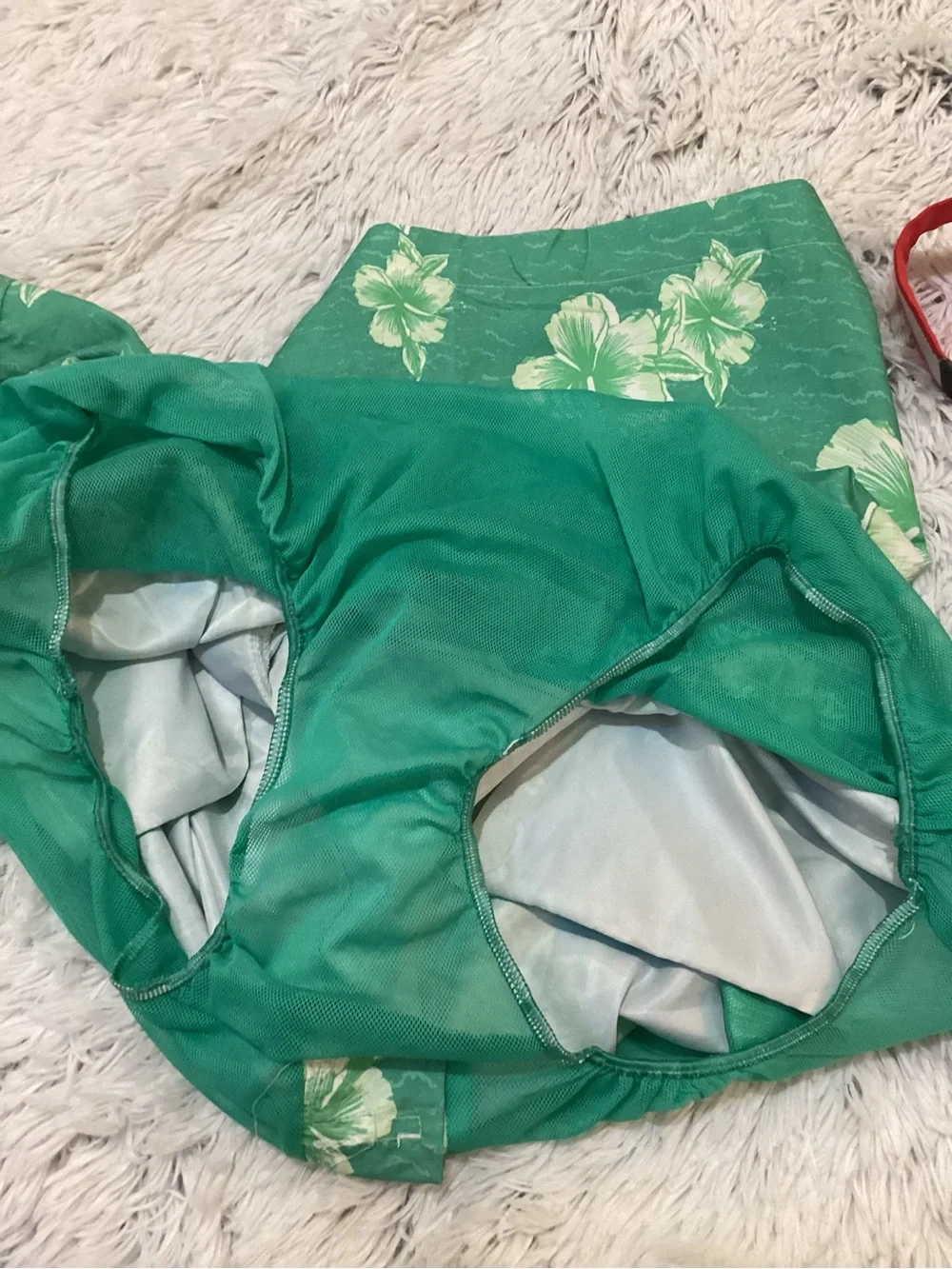 Chaps Men’s XL Green & White Hibiscus Floral Swim Trunks Board Shorts